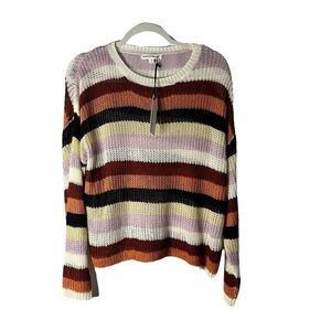 NEWBURY KUSTOM Womens Multicolor Knit Striped Sweater Size S Oversised Cropped